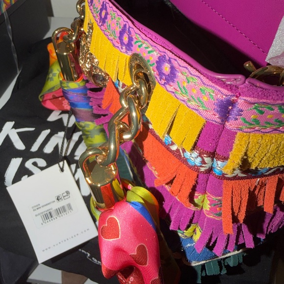 Kurt Geiger Handbags - Kurt Geiger Kingston Vibrant Fringe Handbag with Gold Chain